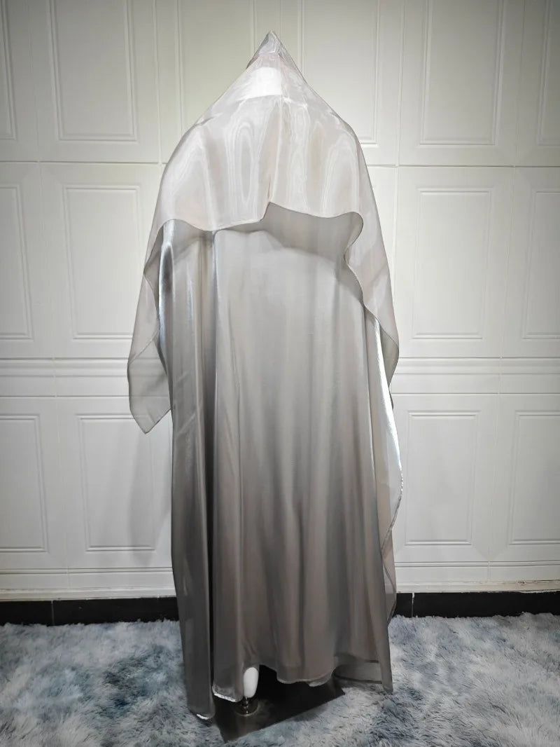 Elegant Arabic Satin Abaya Dress with Hijab Eid Muslim Women Modest Cardigan Islamic Vacation Outfit New in Turkey Kaftan Robe