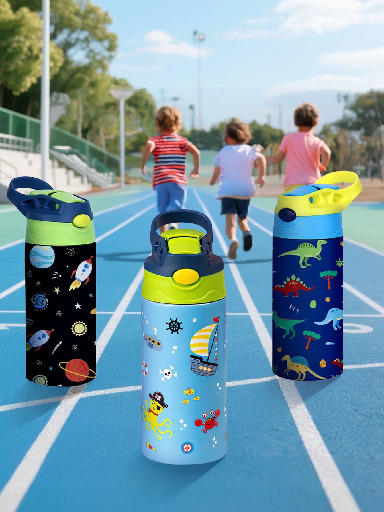 350ml Cartoon Pattern Vacuum Cup Kids Insulated Water Bottle Cute Animal Straw Thermos Mug Handheld Kettle for Outdoor School