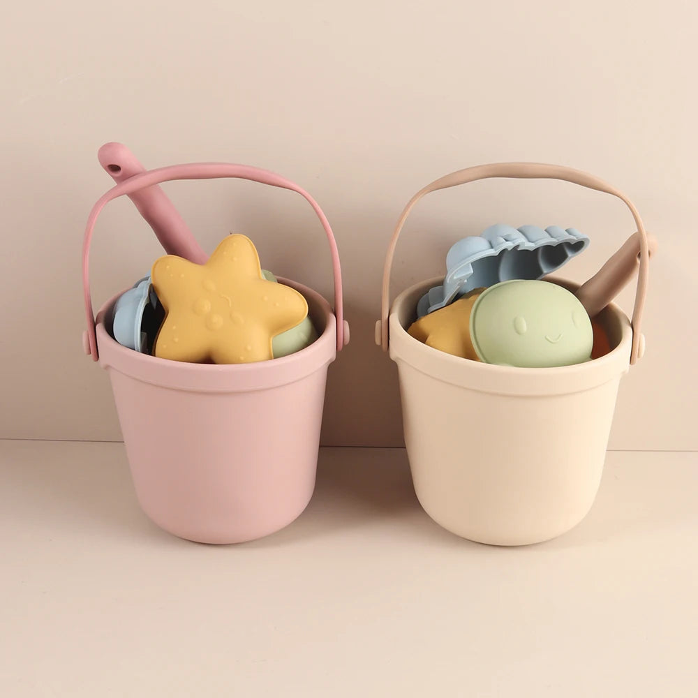 Kids Beach Bucket Set with Silicone Molds (Sea Star, Shell, Crab) | Sand Castle Toys for Outdoor & Sensory Play