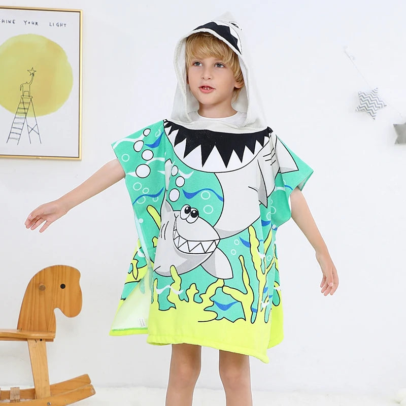Baby Cartoon Printing Bathrobe Girls Unicorn Beach Towel Boy Shark Dinosaur Bath Towel Kids Hooded Cape Towel Children Bath Item