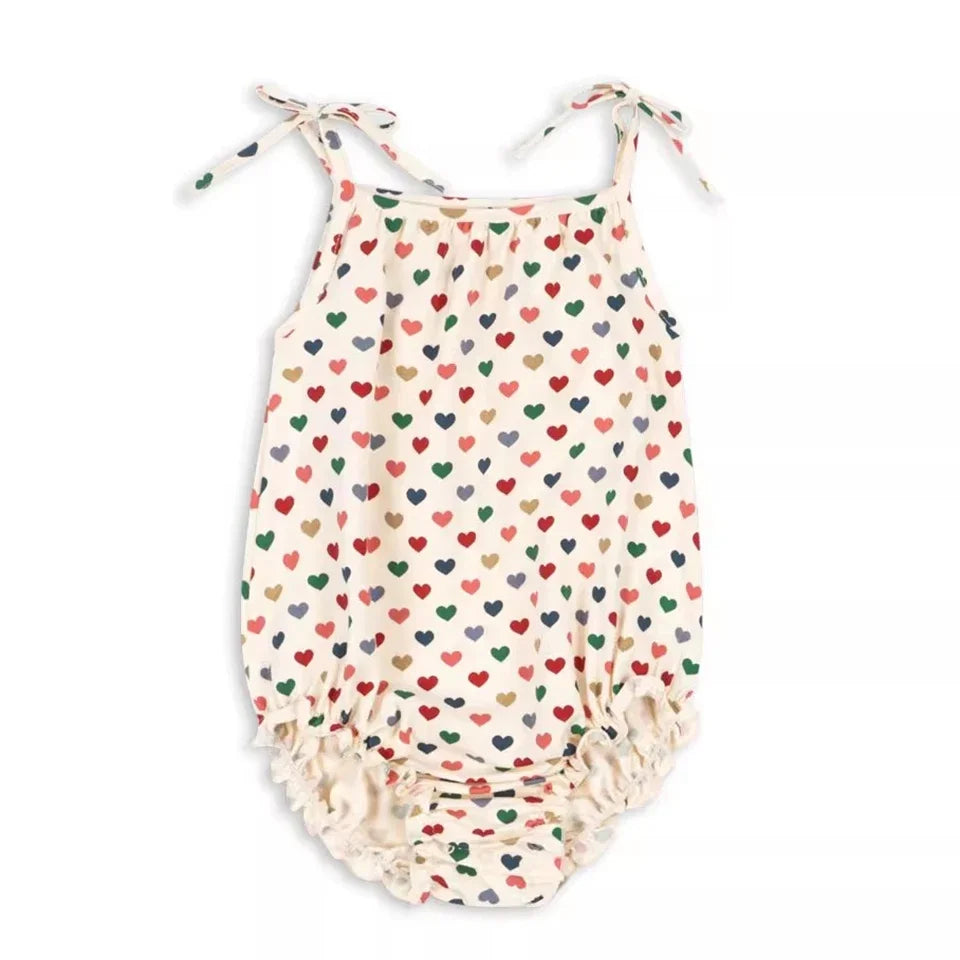Children Clothes Set 2025 KS Summer Girls Floral Tops Shorts Set Girl Heart Print Slip Dress Kids Short Sleeved Vacation Suit
