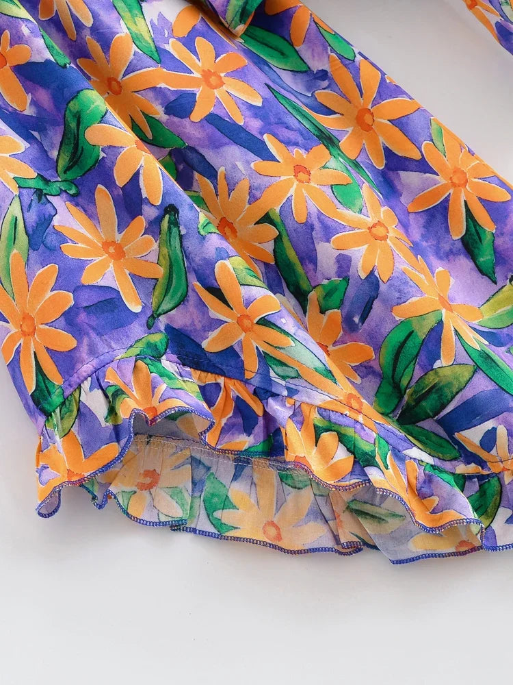 Boho Queens Sun Flower Beach Summer Short Kimono Women 2025 Ruffles Flare Sleeves Vacation Bohemian Bikini Cover-ups