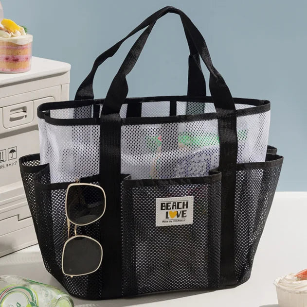 Mesh Gym Beach Tote Bag Large Capacity Portable Handheld Travel Bag Swimming Swimsuit Storage Pouch for Outdoor Vacation