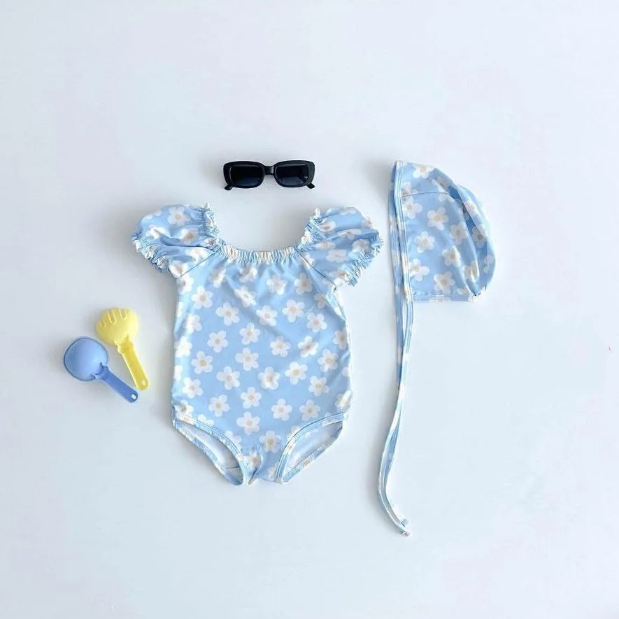 New Baby Swimsuit 2025 Summer Korean  Ins Infant Jumpsuit Seaside Climbing Suit Swimming Clothes wiht Hat