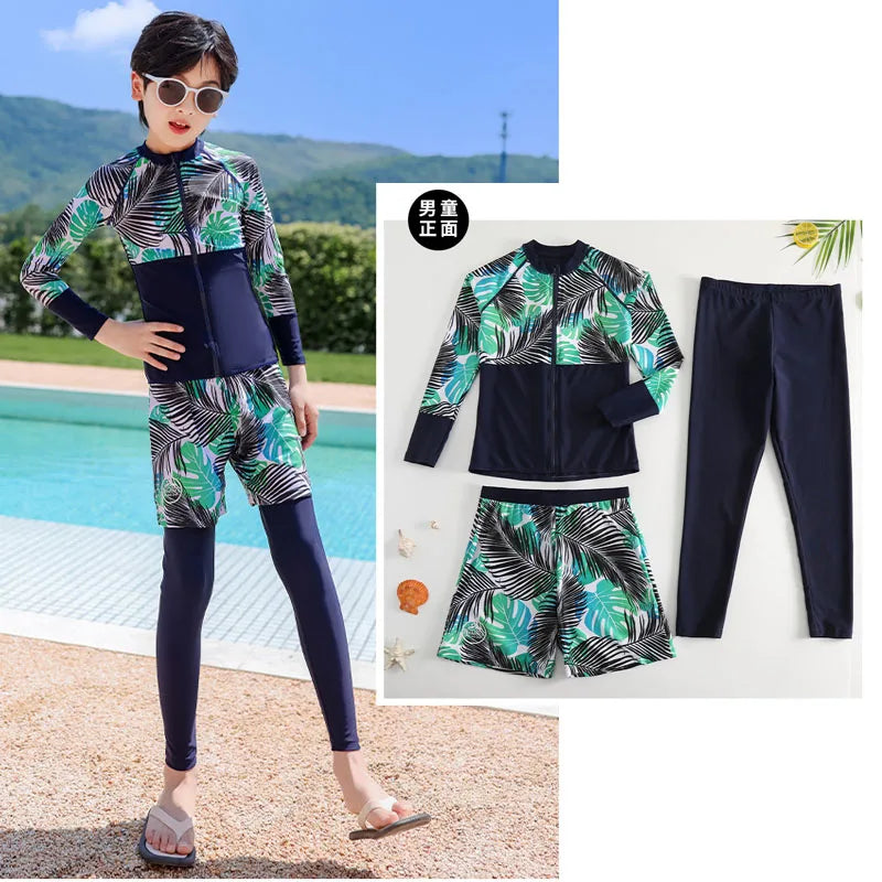 Girls Swimsuit Girls Long Sleeve Rash Guard 3-Pieces Bathing Suit 100cm-160cm Height Athletic Sweatsuit Activewear Tracksuit