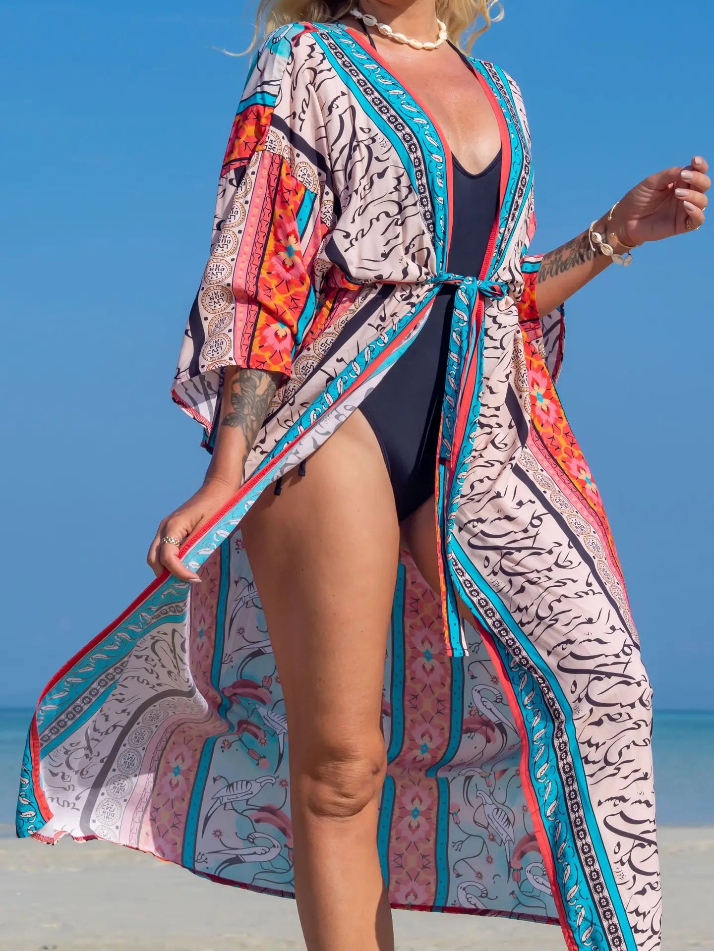 Swimsuit Cover Up Printed Kimono for Sea Boho Coverup Long Luxury Beach Outings Belted Swimwear Cape Holiday Bathing Suits Sales