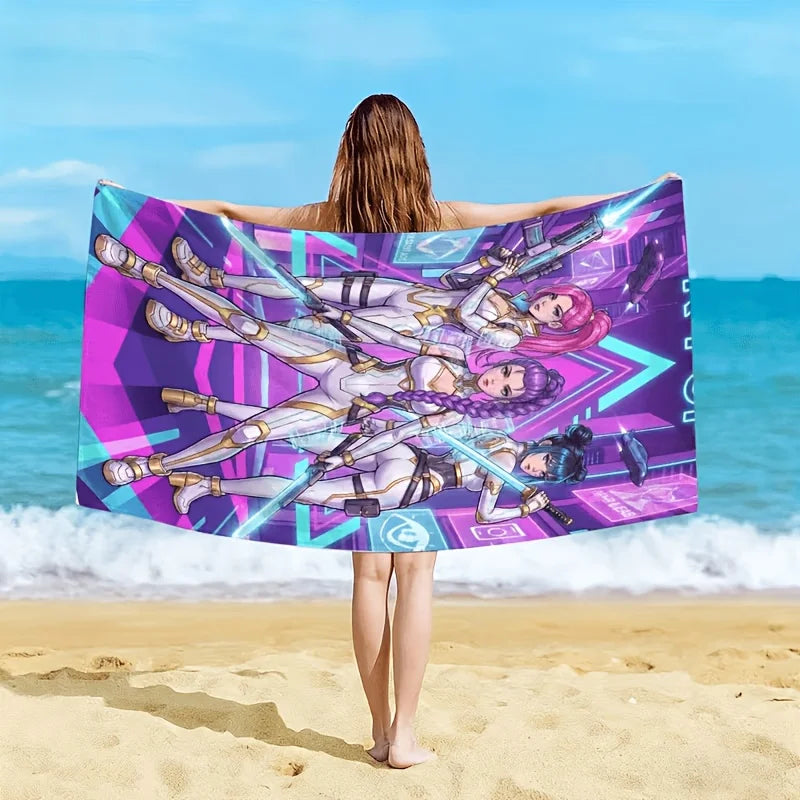 K-POP Girl Group Future Warrior Gear Cyberpunk Beach Towel, Ultra-Fine Microfiber, Oversized Quick-Dry Sand-Free Towel for Beach