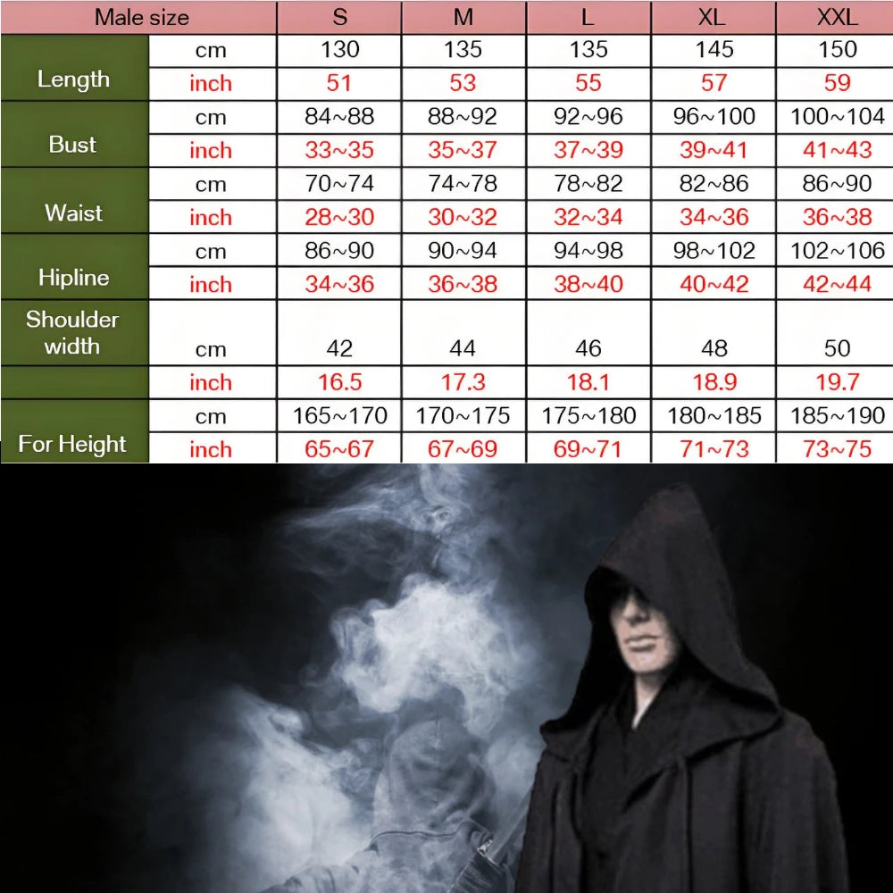 Masquerad Cloak Soft Unisex Hooded Black Robe Witch Long Cape Cosplay Costume Prop Party Performance Supplies Holiday Decoration