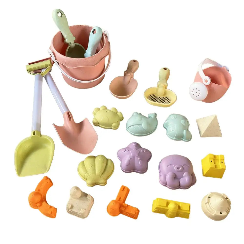 Wheat Straw Kids Beach Toy Set Summer Outdoor Sand Play Kit Eco-Friendly Portable Sand Bucket and Shovel Set Holiday Gifts