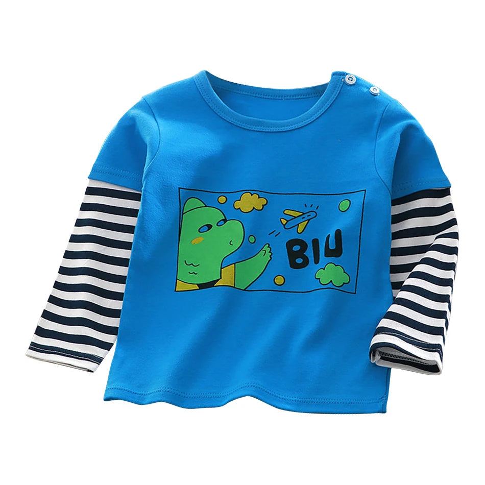 Durable Children Cotton Long Sleeve Dinosaur Pattern Print Shirts Suitable Boys and Girls Autumn Winter Playtime and School Days