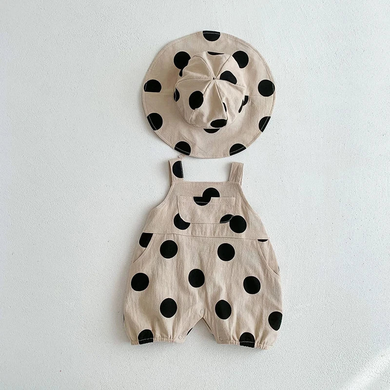 MILANCEL Summer Baby Rompers Toddler Dot Overalls Infant Girls Clothes With Hat Boys Jumpsuit