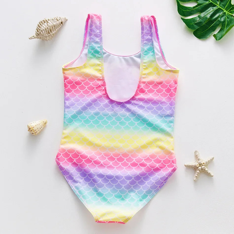 Girls Swimsuit One-Piece Mermaid Fish Scale Unicorn Children's Swimwear Girls Beachwear 2 3 4 5 6 7 8 Years