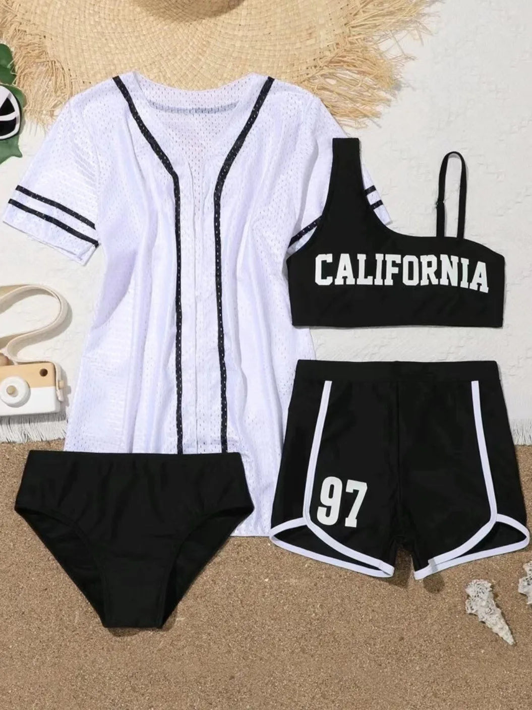 4 Pieces Bikinis With Top Short 2026 Girls Swimsuit Kids Swimwear Female Children's Bathers Bathing Swimming Swim Suit Beachwear