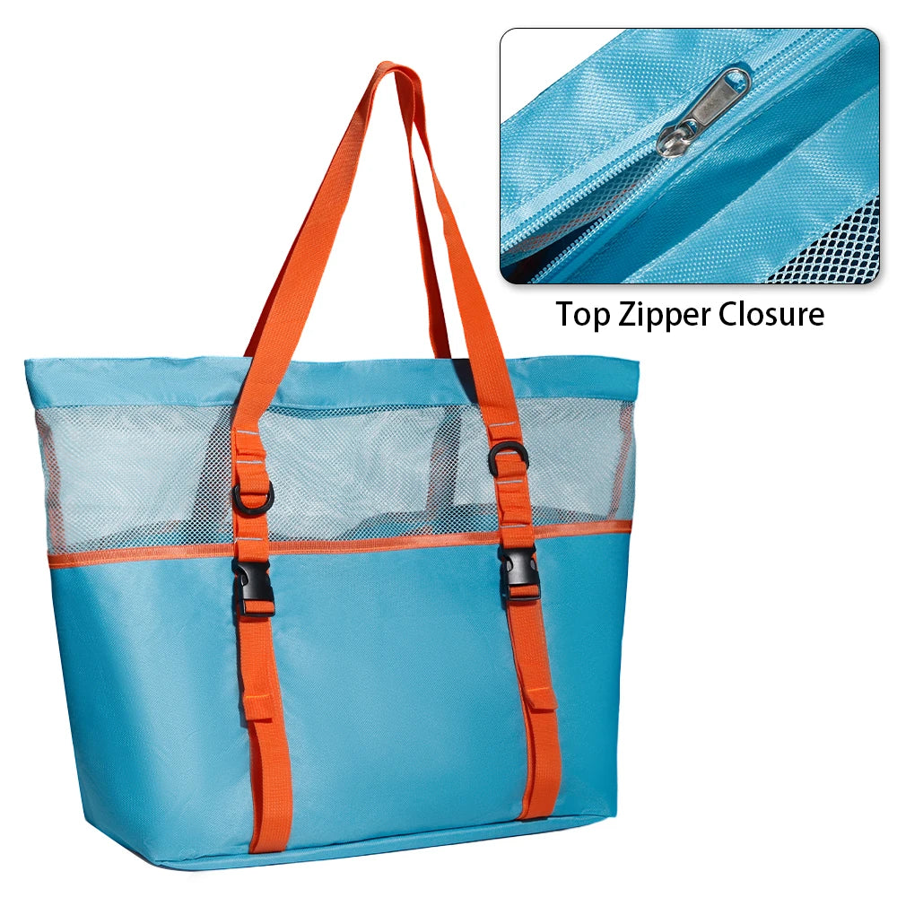 Extra Large Mesh Beach Bag with Zipper Bottom, Oversized Beach Tote Bag for Beach or Pool Trip
