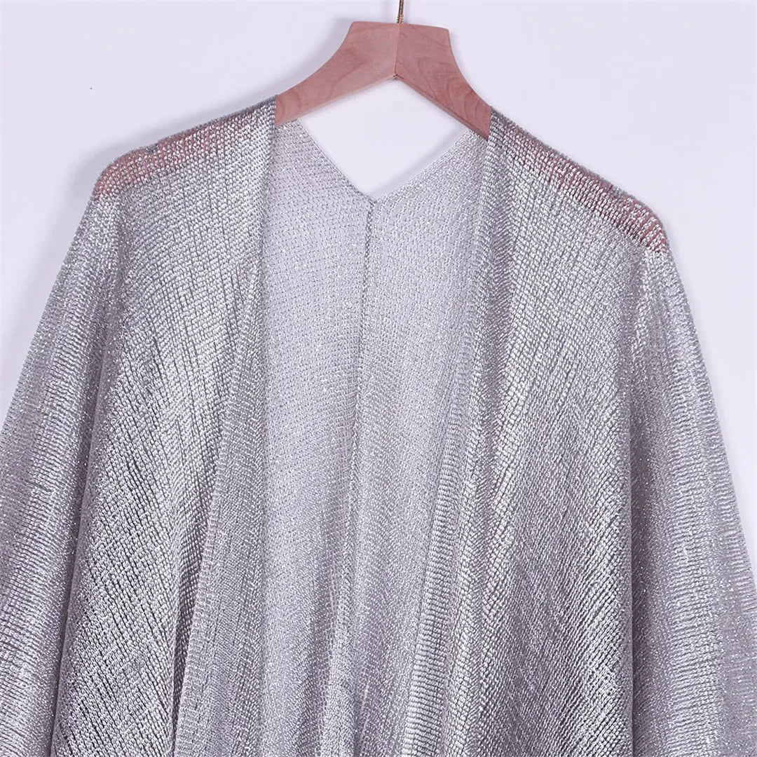 Sexy Fringe Tassel Sheer Knitted Beach Cover Up Dress Shiny Mesh Tunic for Women Swimwear Mesh Cover Lightweight Beach Dress