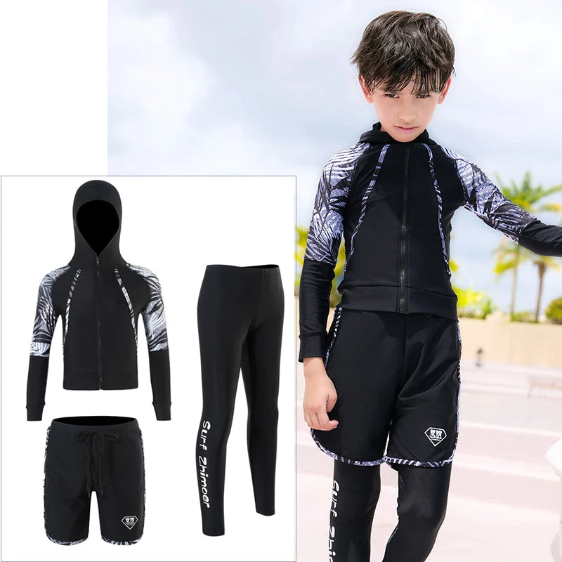 Girls Youth Long Sleeve Swimsuit Four Piece Rash Guard Bathing Suit Zip Tops Long Pants Swimwear Kids Bathing Suit Athletic