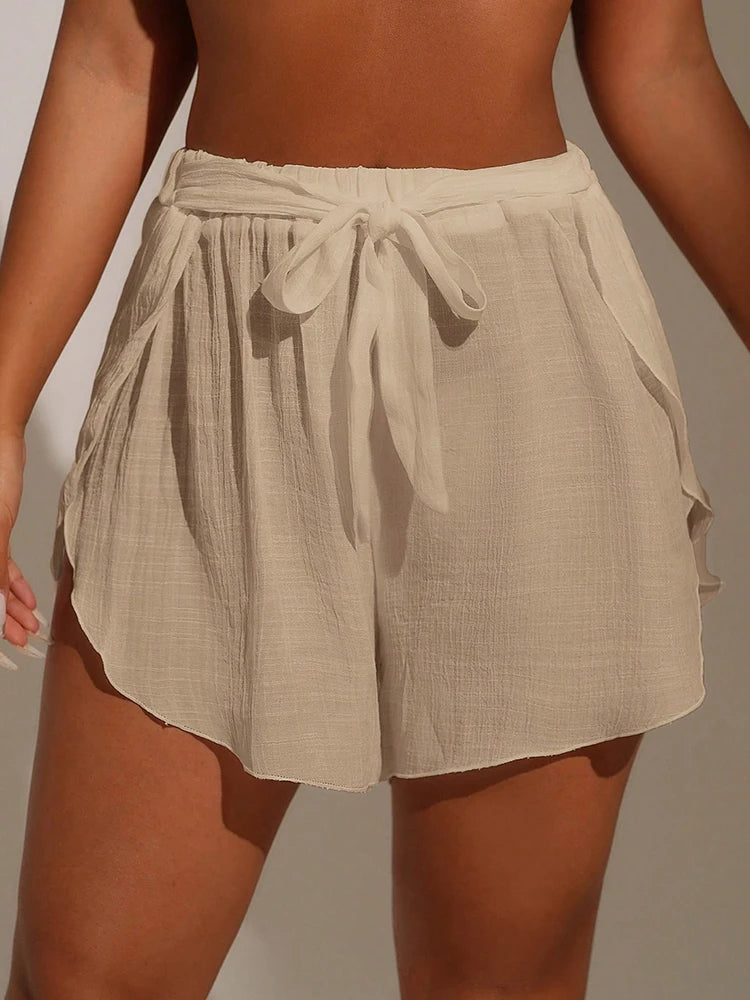 Cover Pants Ups Wrap Up Shorts Swimsuit Cover Ups Casual Hollow Out Frenulum Elastic Waist Short Pants Lounge Shorts Swimwear