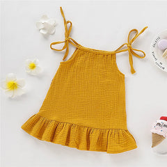 1-5 Years Old Kid Girl Summer Breathable Cotton Slip Dress Adjustable  Solid Color Halter Dress Toddler Girl Holiday Beachwea