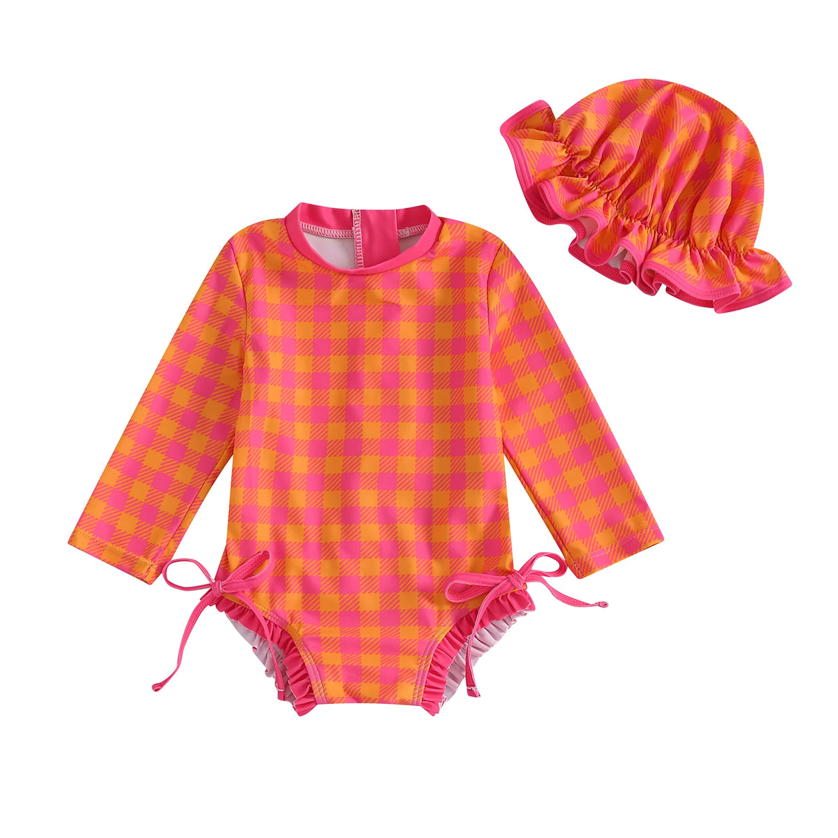 Infant Toddler Newborn Baby Girl Swimsuits Flower Fruit Print Ruffles Rash Guard Swimwear and Swim Cap for Toddler Bathing Suits