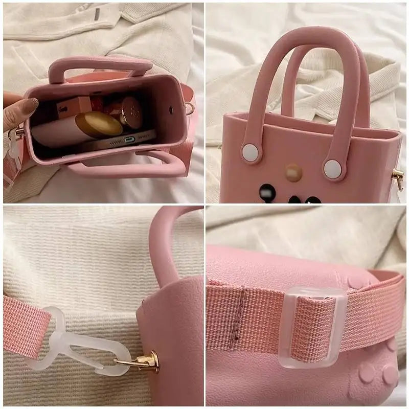 Waterproof Beach Tote Bag EVA Beach Bag Travel Handbag Storage Bag Simple Solid Color Hand Bag Children Outdoor DIY Hole Bags