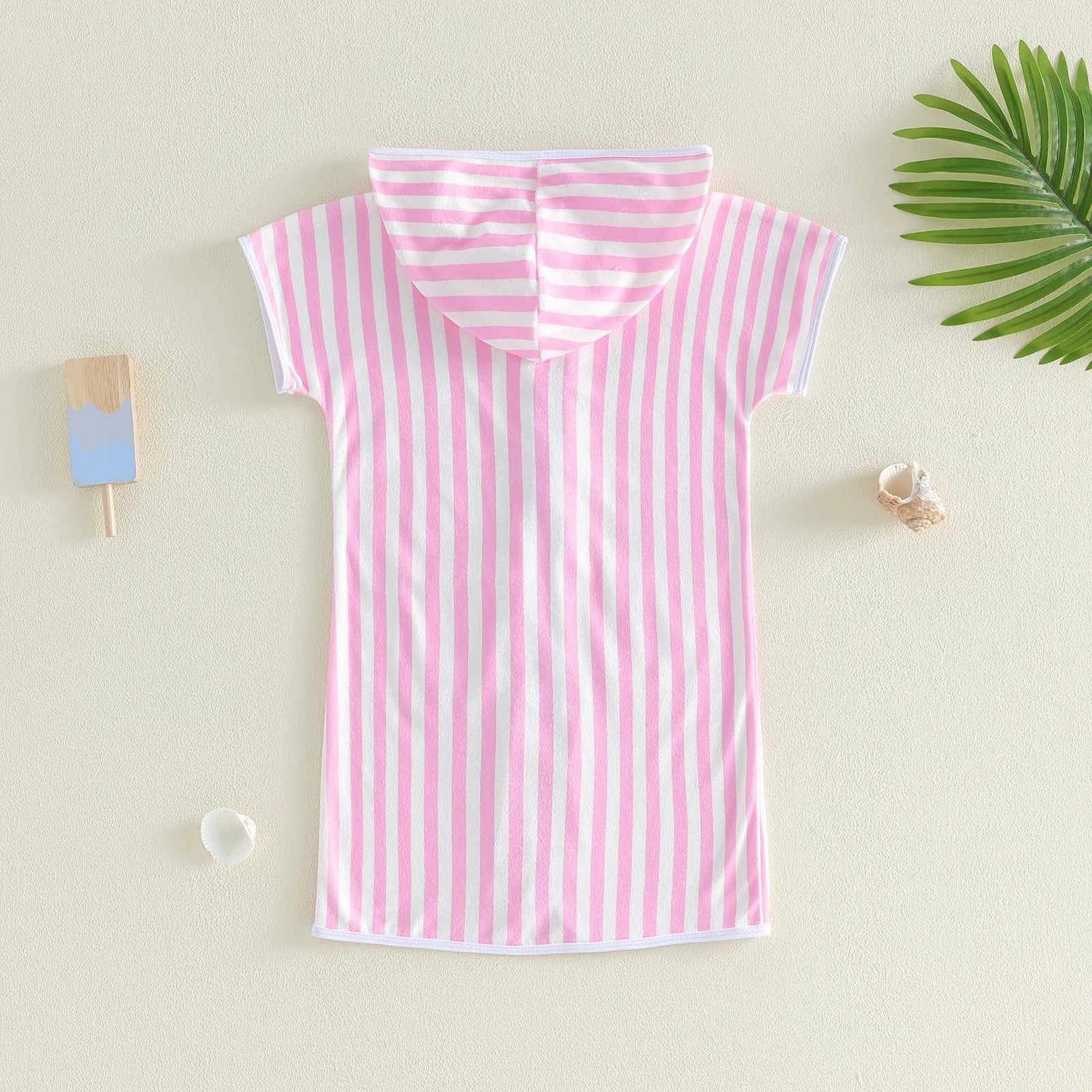1-6Y Kids Swimwear Cover-ups Striped Zip Up Short Sleeve Hooded Robe Shawl for Beach Pool for Boys Girls Swimsuits