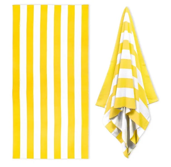 Pastel Cabana Stripe Beach Towel, Quick Dry Soft Cotton, Lavender, Pink & Yellow Striped Design for Summer Pool Use