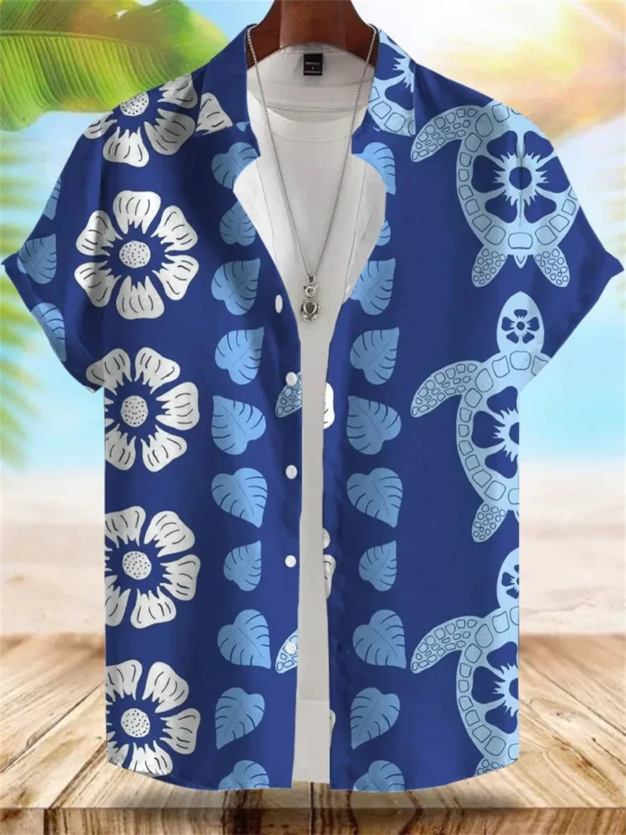 2026 Summer New Men's Tropical Floral Print Short-Sleeve Shirt, Casual Loose Fit, Vacation Style, Beachwear, Hawaiian Shirt
