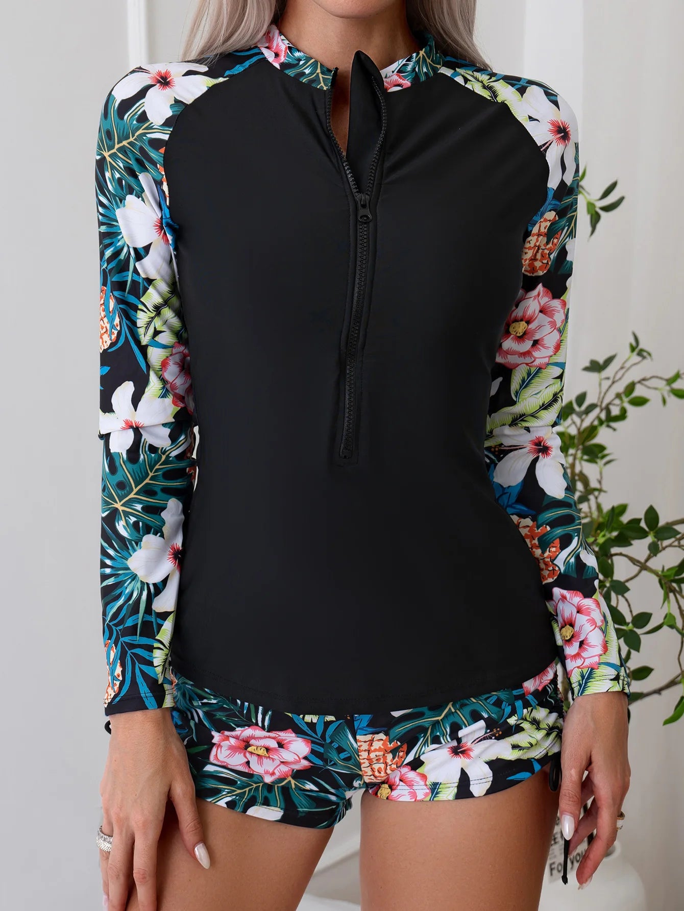 Female Swimsuit With Long Sleeves Swimwear Sports Surfing Tankini Set Beachwear Two-Piece Bathing Suits Pool Women Swimming Suit