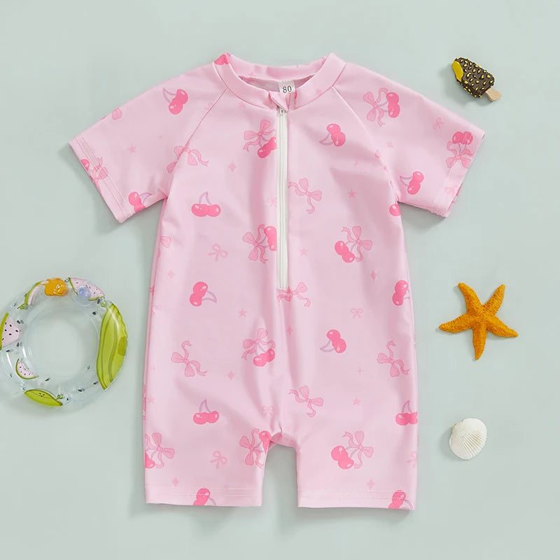 0-3Years Baby Boy Girl Rash Guard Swimsuits Fashion Print Short Sleeve Zip Up Rompers Bathing Suit Toddlers Swimwears Beachwear