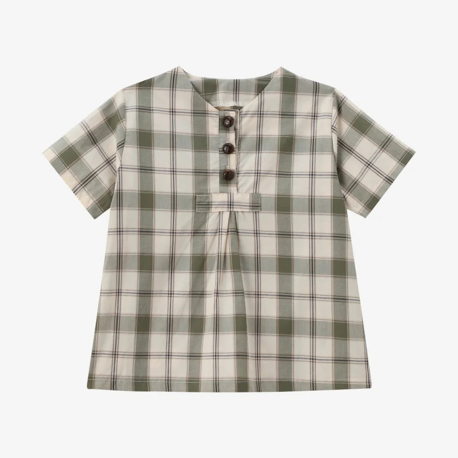 Clearance sale 2025 AS summer green grid & pink Floral collection brother sister family matching 100% cotton boys girls clothing