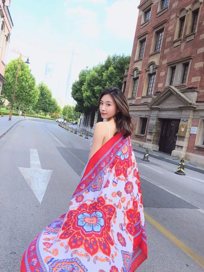 Fashions 90x180cm Twill Cotton Pareo Beach Cover-Ups Women Large Beach Dress Bikini Bathing Swimwear Cover Up Sarong Wrap Scarf