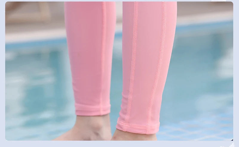 One Piece Girls Swimwear Full Cover Long Sleeve Swimsuit Kids Sun Protection Swimming Suit Teenage Korean Style Bathing Suit