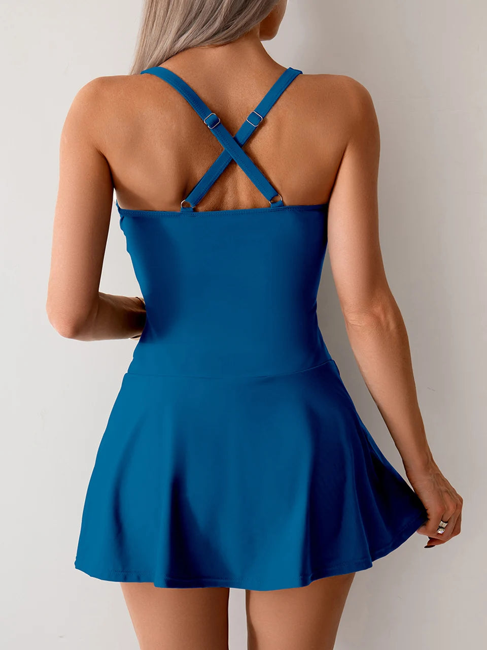 Solid Two Pieces Swimsuit Women Ruched Tankini Beach Dress Swimwear With Shorts Female Bathers Bathing Swimming Suit Summer