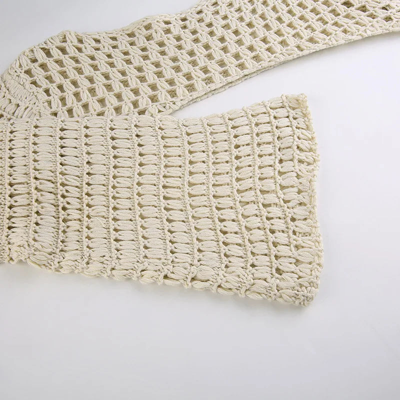 Long Sleeve Crochet Crop Top Summer Knit Hollow Out Mesh Cover Ups 2024 Women‘s Y2k Crochet Tops Pullover Streetwear