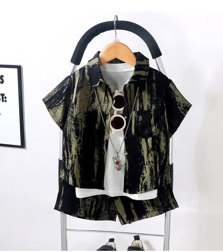 2pc New Children's Set Short-sleeve Shirt and Shorts Two-piece Beach Style Baby Clothes for Boys Summer Kids Clothing