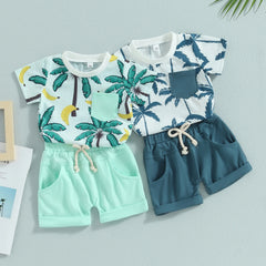 Citgeett Summer Infant Boy Clothes Suits Beach Tree Print Short Sleeve T-Shirts and Elastic Waist Shorts Clothes Set