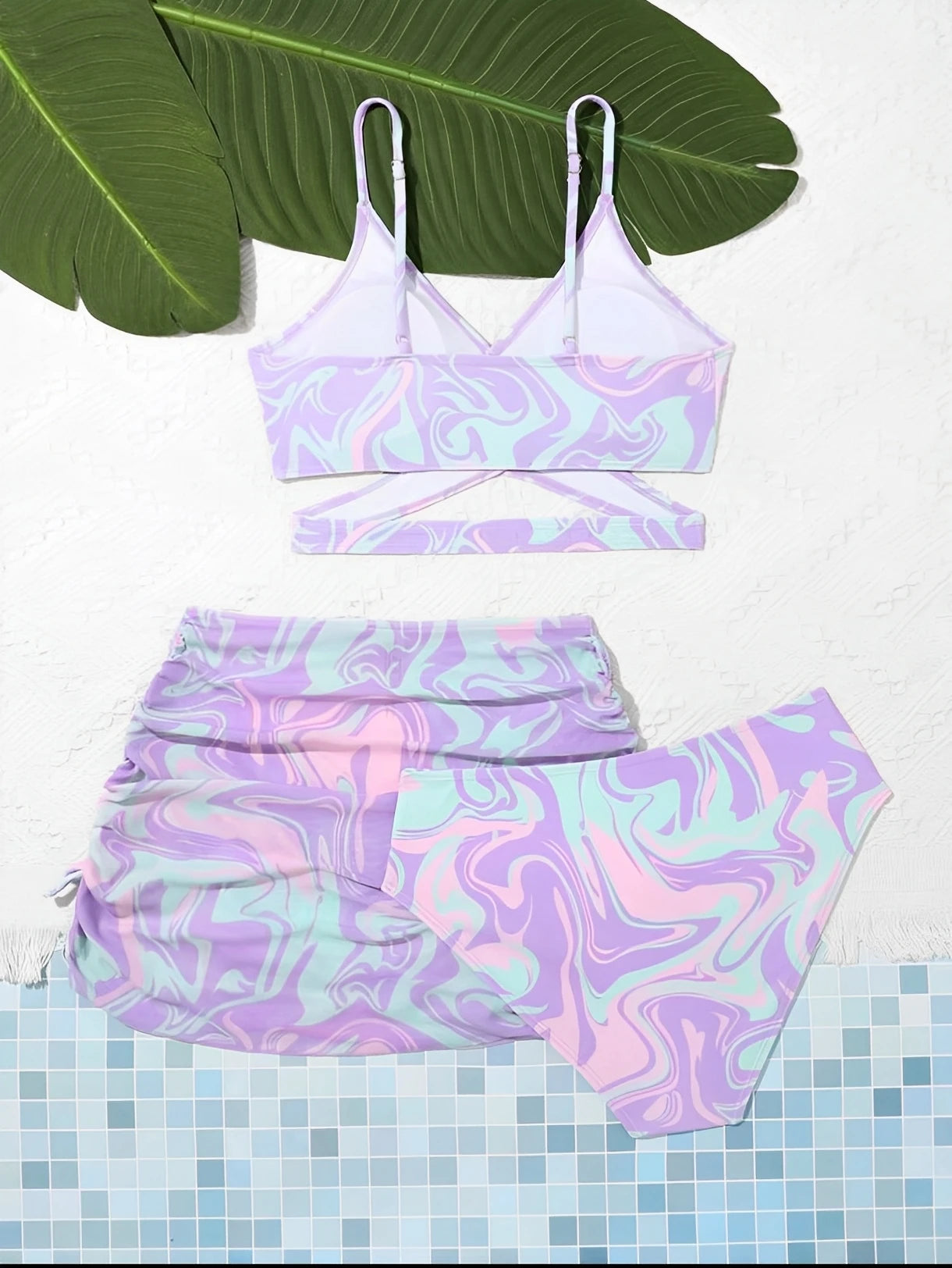 3 Pieces Tie Dye Print Bikini 2026 Girls Swimsuit with Skirt Kids Swimwear Female Bathers Bathing Swimming Swim Suit Beachwear
