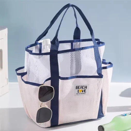 Mesh Gym Beach Tote Bag Large Capacity Portable Handheld Travel Bag Swimming Swimsuit Storage Pouch for Outdoor Vacation