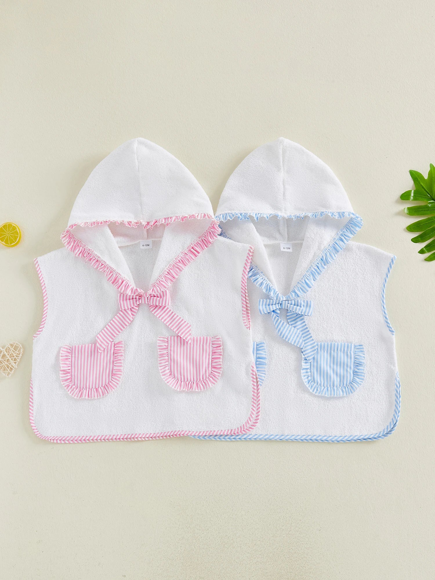0-4Y Toddler Girl Swimwear Cover Ups for Beach Pool Striped Ruffled Trim Hooded Shawl Robe 2026 Spring Summer Kids Beachwear