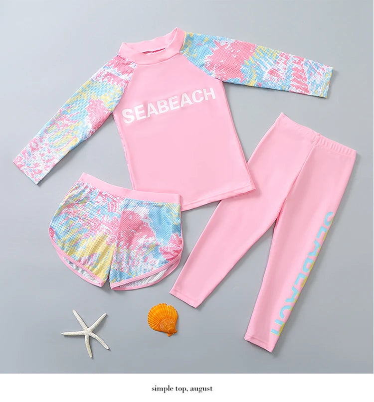 Korean Style Children's Swimming Suit Separate Quick Dry Sun Protection Baby Girl Boy Swimming Costume Set for Toddlers And Kids