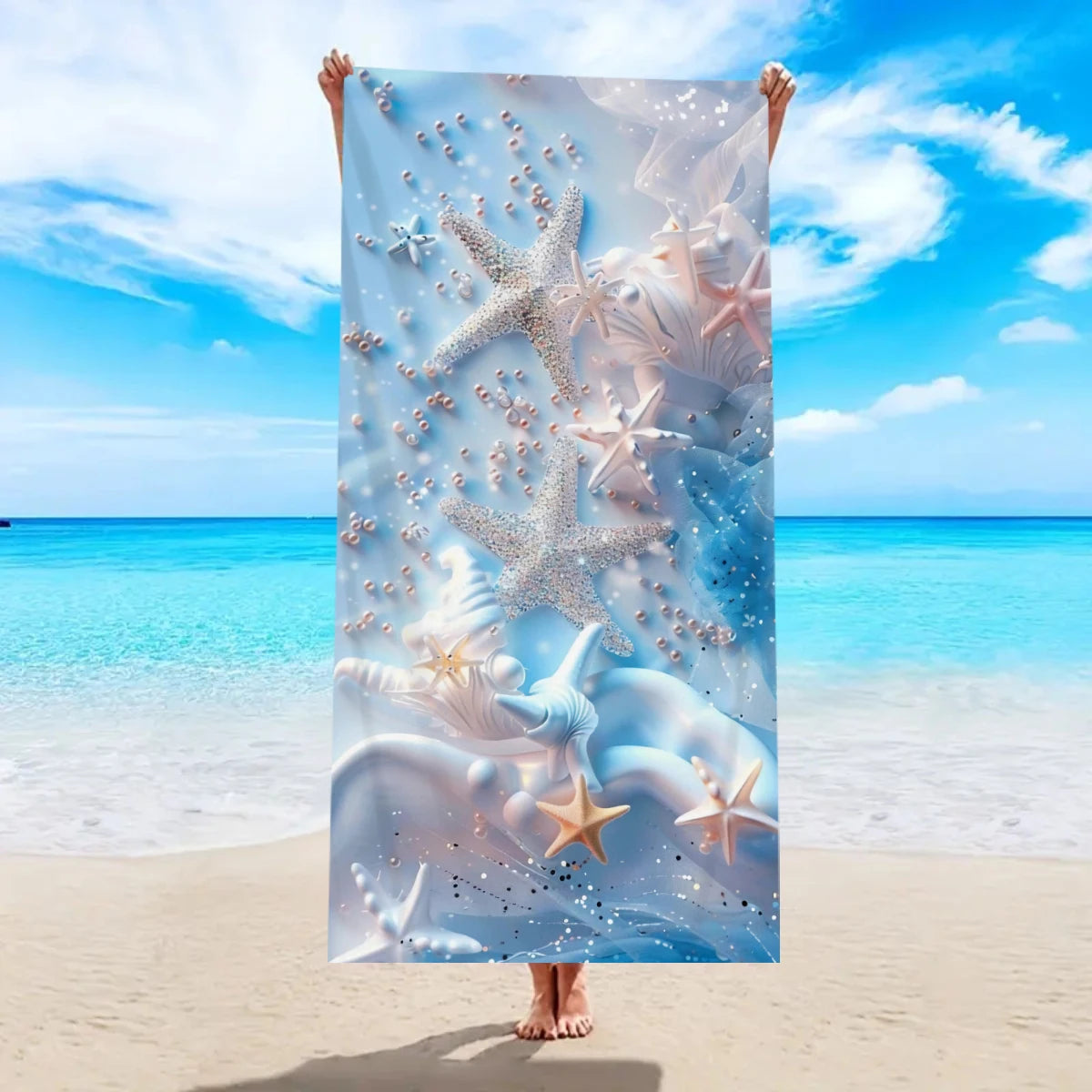 1pc Ocean element beach towel, suitable for outdoor sports, swimming, and fitness center multifunctional beach towel