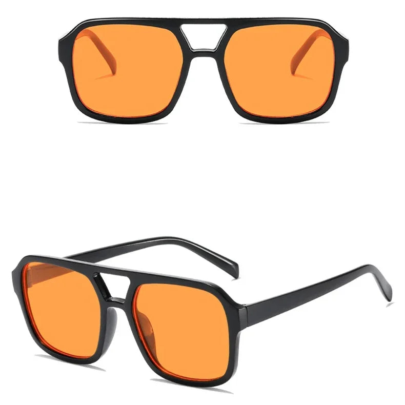 Square Big Frame Sunglasses for Men and Women Lightweight Frame Black Yellow Sun Glasses with UV Protection