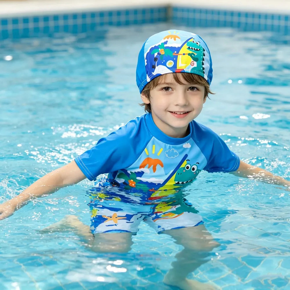 Boys Swimsuits Kids Toddler 3 to 4 5 6 7 8 9 10 11 12 Years Funny Boy Swimwear 3 Piece Short Summer Swimming Suit UV Protection