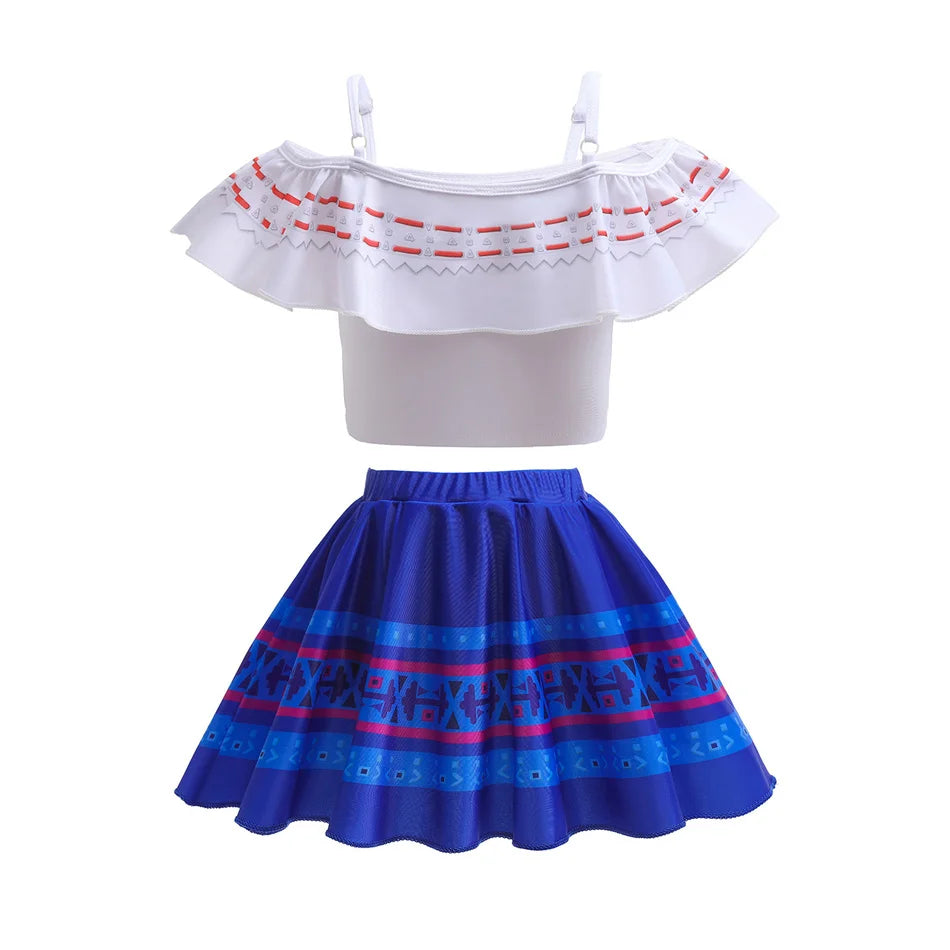 Encanto Cosplay Mirabel Isabela 2Pcs Tops Skirt Set Girls Dolores Luisa Pepa Bikini Swimwear Children Print Beachwear Costumes