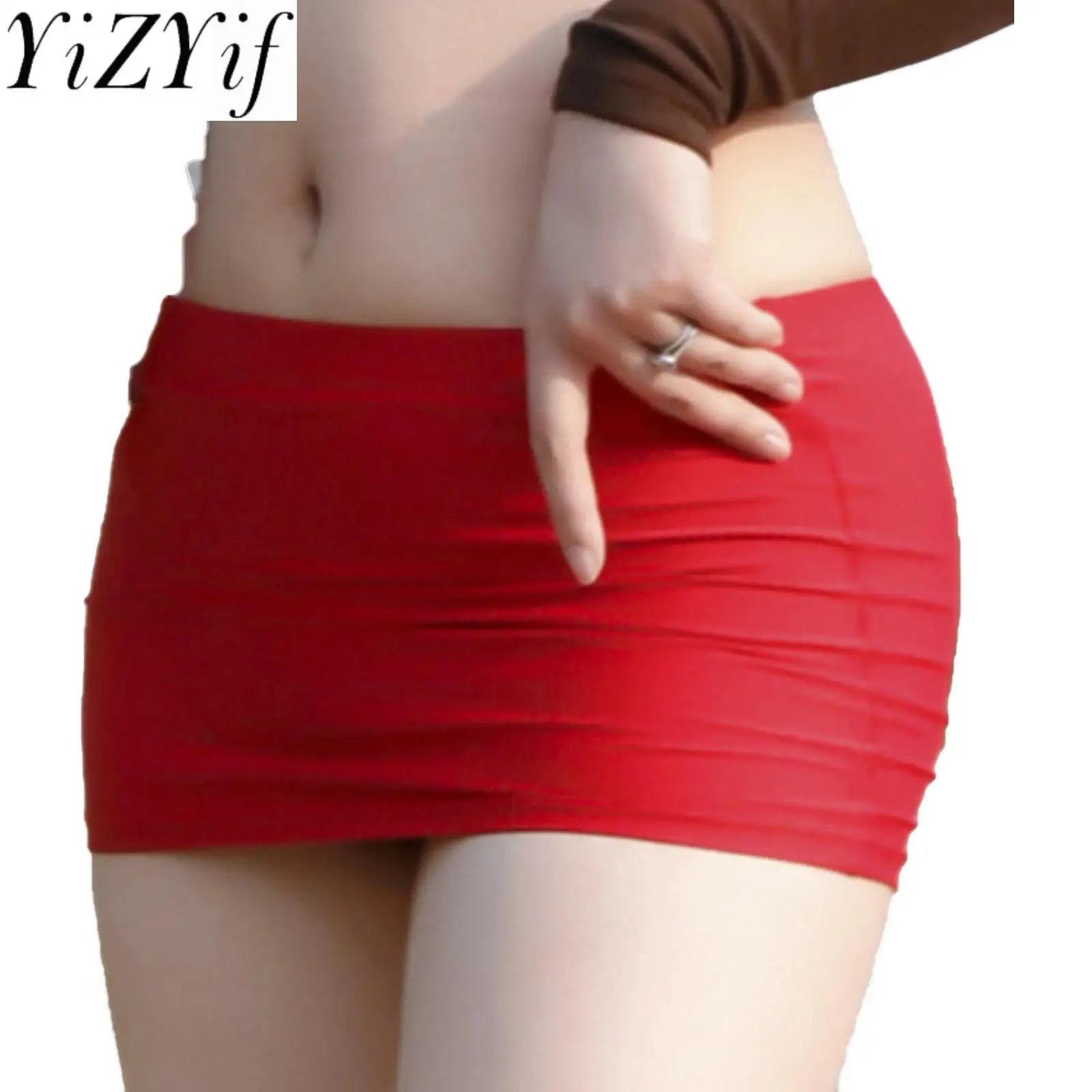 Womens Low Rise Miniskirt Solid Color Elastic Waistband Lingerie Bodycon Mini Skirt Sheer Ultra Pencil Skirt Beachwear Nightwear