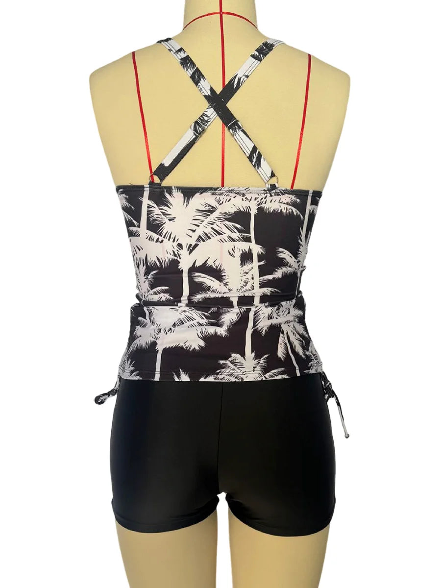 Tankini Two Piece Swimsuit Women Printed Swimwear Female Bathers Bathing Swimming Swim Suit Beach Wear XXL