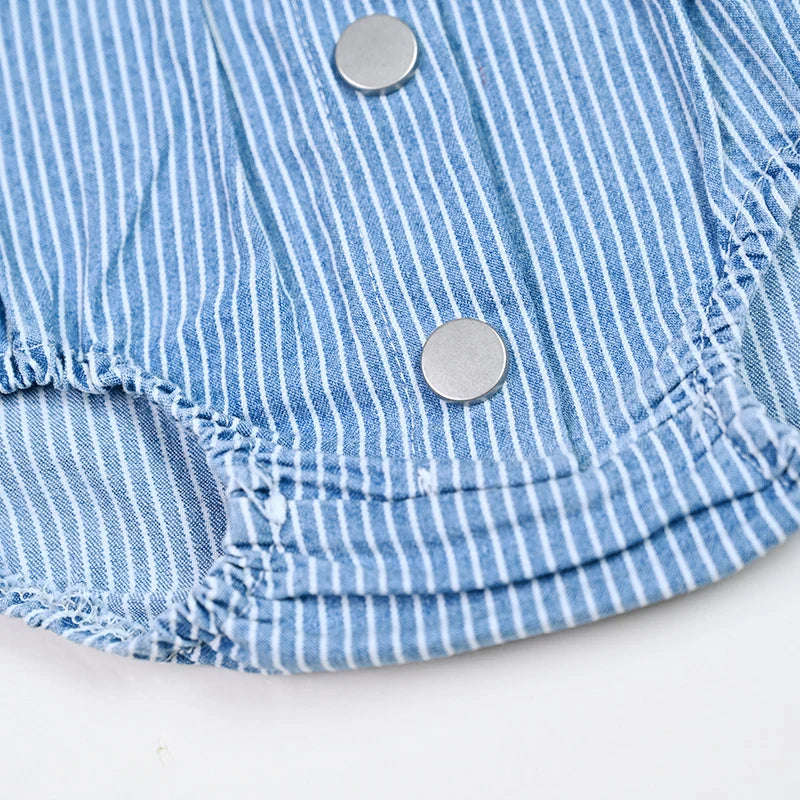 Kids Family Sibling Matching Pinstripe Clothes Set Girls Teenage Dresses Boys Shirt Baby Rompers Garment Washed Children Clothes