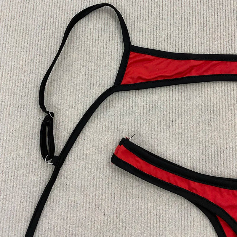 Sexy Y2K Spice Girl Contrast Color Bikini Retro Adjustable Shoulder Strap Backless Summer Beach Split Swimsuit
