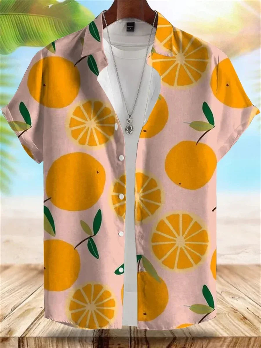 2026 Summer New Men's Tropical Floral Print Short-Sleeve Shirt, Casual Loose Fit, Vacation Style, Beachwear, Hawaiian Shirt