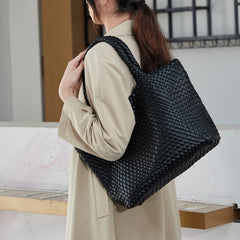 Woven Tote Bag Womens Purse Vegan Leather Shoulder Handbags - Fashion Summer Beach Tote Bags - Large Travel Totes